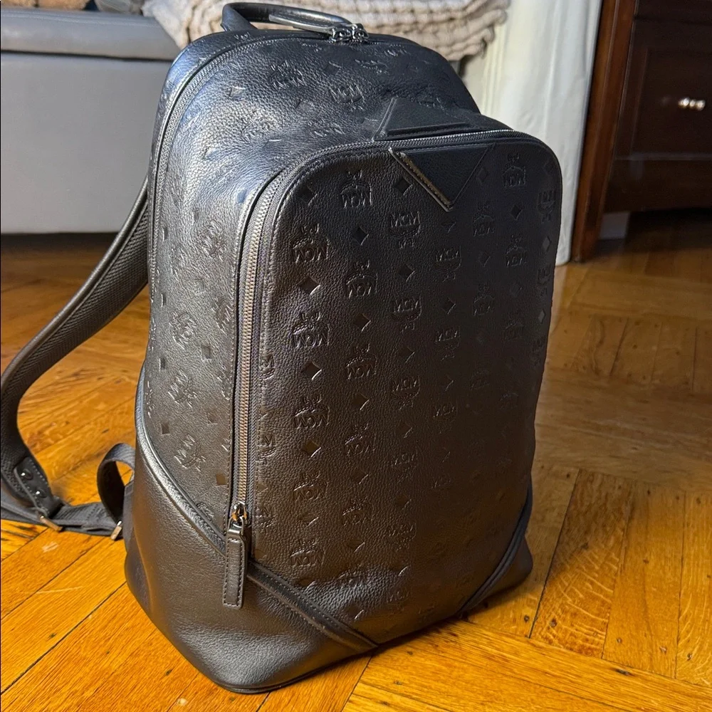 MCM Black Embossed Backpack